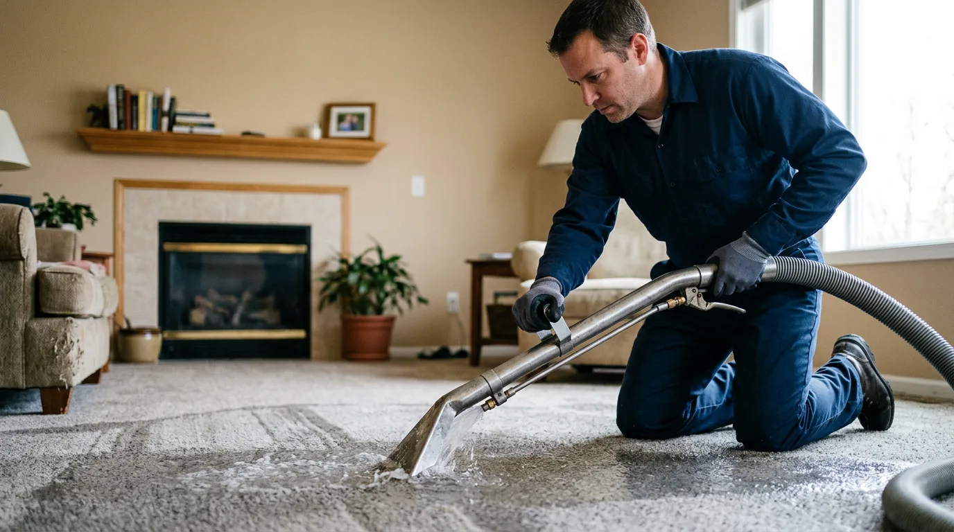 Water damage restoration technician working near Elk City, KS
